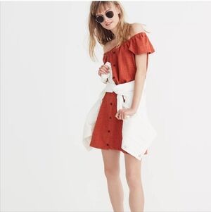 Madewell Texture & Thread Off-the-Shoulder Mini Dress Pullover Burnt Orange Med